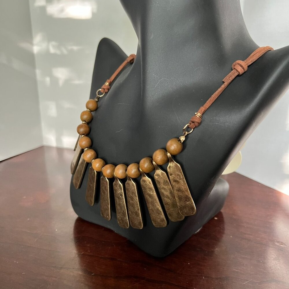 MAKARLON Gold Metal & Brown Bead Statement Necklace & Earring Set - Picture 2 of 6